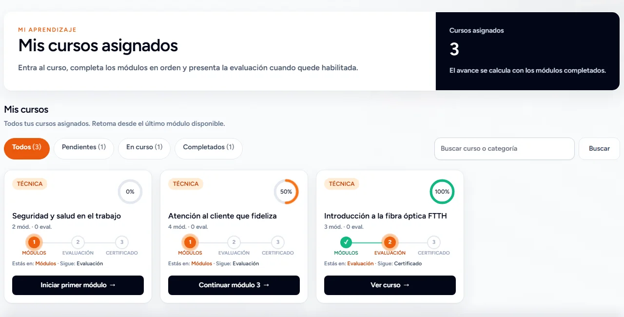 Pantalla Mis cursos en el computador
